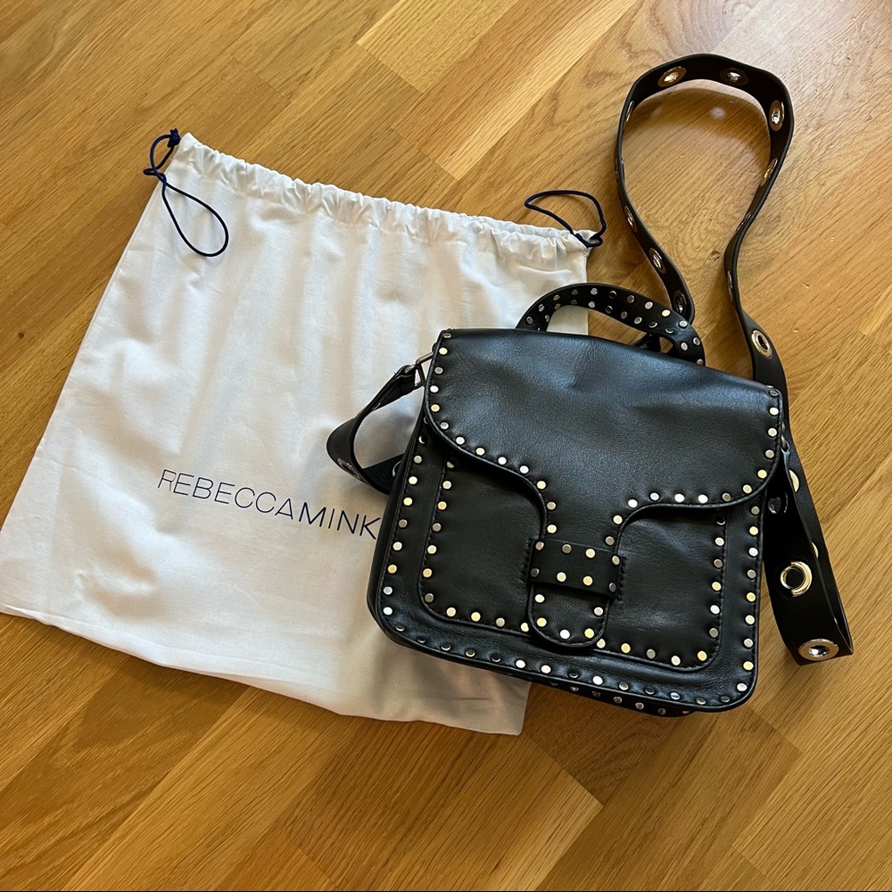 Rebecca minkoff midnighter cross body top handle bag with grommet detail